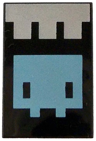 Tile 2 x 3 with Pixelated Silver Banner and Metallic Light Blue Minecraft Creature Pattern: {черен}