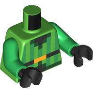 Torso Pixelated Vest with Green Vertical Stripes and Dark Green Trim over Black Shirt, Belt with Gold Buckle Pattern / Green Arms / Black Hands: {ярко зелен}