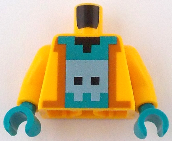 Torso Pixelated Hoodie Open, Dark Orange Trim, Dark Turquoise Shirt with Metallic Light Blue Creature, Black Neck Pattern / Bright Light Orange Arms / Dark Turquoise Hands: {огнено жълто-оранжев}