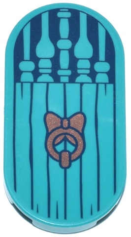 Tile, Round 2 x 4 Oval with Door with Spindles, Dark Blue Wood Grain and Copper Knocker Pattern: {ярко синьо-зелен}