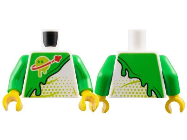 Torso Spacesuit with Bright Green Panel with Slime, Classic Space Logo with Lime Z-Blob Dripping Planet with Eyes Pattern / Bright Green Arms / Yellow Hands: {бял}