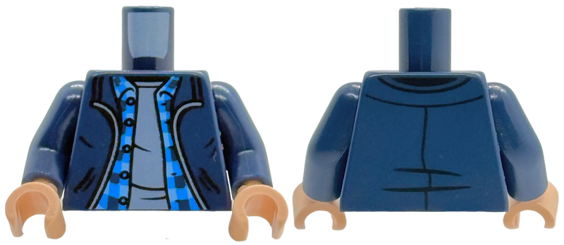 Torso Jacket Open with Pockets over Blue Plaid Shirt with Buttons and Collar and Sand Blue Undershirt Pattern / Dark Blue Arms / Light Nougat Hands: {земно син}