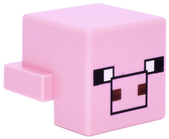 Creature Head Pixelated with Black Eyes and Plain Snout with Black Outline and Dark Red Square Nostrils Pattern (Minecraft Pig): {светло пурпурен}