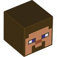 Minifigure, Head, Modified Cube with Pixelated Nougat Face, Dark Purple Eyes, Dark Orange Nose, and Smile Pattern (Minecraft Steve): {тъмно кафяв}