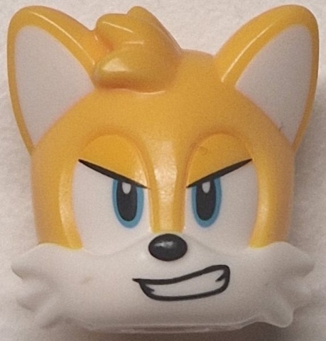 Minifigure, Head, Modified Fox with Molded White Face and Ears and Printed Medium Azure Eyes, Bright Light Orange Eyelids, Black Nose and Angry Smile Pattern: {огнено жълто-оранжев}