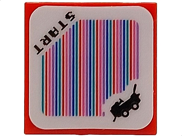 Tile 2 x 2 with Super Mario Scanner Code DK Jumbo Vehicle and 'START' Pattern (Sticker) - Set 72033: {ярко червен}