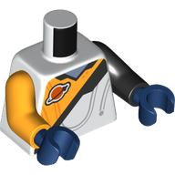 Torso Spacesuit with Bright Light Orange Panel, Classic Space Logo, Black Stripe, and Sand Blue Collar Pattern / Black Arm Left / Bright Light Orange Arm Right / Dark Blue Hands: {бял}