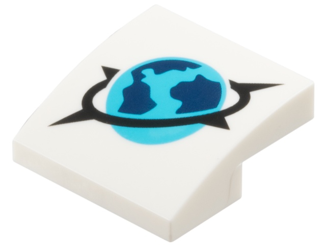 Slope, Curved 2 x 2 x 2/3 with Medium Azure, Dark Blue and Black Arctic Explorer Logo Pattern: {бял}
