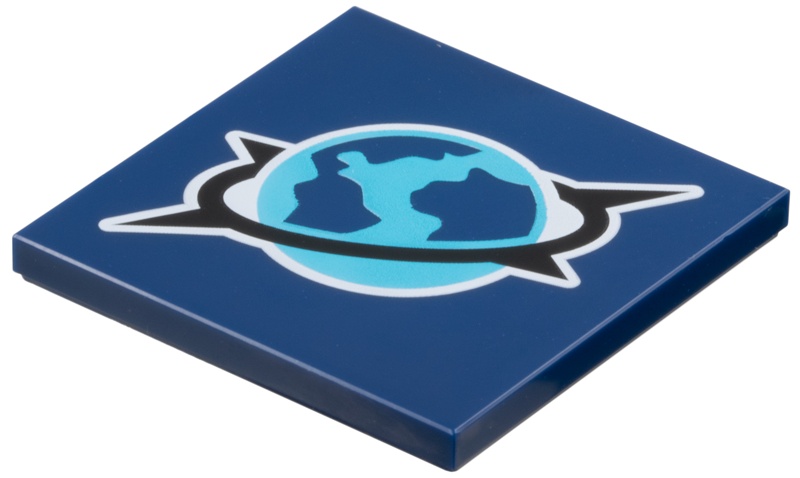 Tile 4 x 4 with Medium Azure, Dark Blue and Black Arctic Explorer Logo with White Outline Pattern: {земно син}
