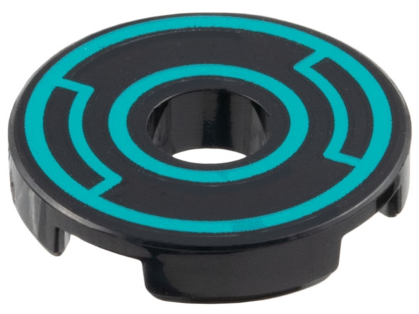 Tile, Round 2 x 2 with Hole with Dark Turquoise Concentric Circles with Insets Pattern: {черен}