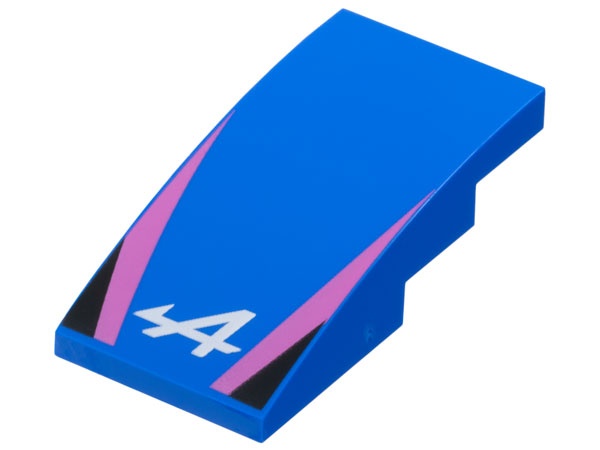 Slope, Curved 4 x 2 with Alpine Formula 1 Logo Stylized White Capital Letter A, Dark Pink Stripes, Black Triangles Pattern: {ярко син}