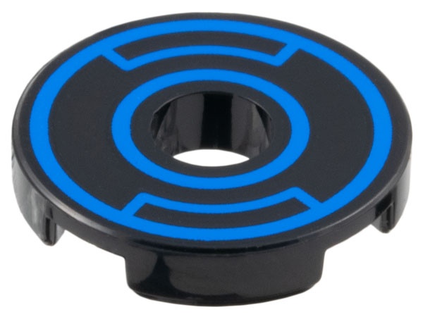 Tile, Round 2 x 2 with Hole with Blue Concentric Circles with Insets Pattern: {черен}