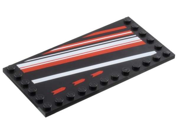 Tile, Modified 6 x 12 with Studs on Edges with Arrows, Red and White Diagonal Stripes Pattern: {черен}
