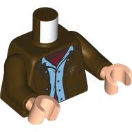 Torso Jacket Open with Buttons and Scuff Marks over Bright Light Blue Shirt and Dark Red Undershirt Pattern / Dark Brown Arms / Light Nougat Hands: {тъмно кафяв}