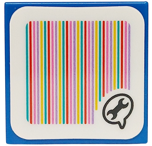 Tile 2 x 2 with Super Mario Scanner Code Blue Toad Speech Bubble with Wrench Pattern (Sticker) - Set 72035: {ярко син}
