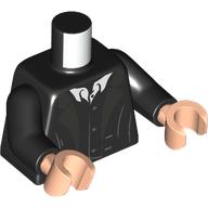 Torso Jacket Open with Dark Silver Lapels and Gold Buttons over Vest and White Shirt Pattern / Black Arms / Light Nougat Hands: {черен}