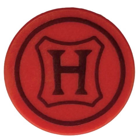 Tile, Round 2 x 2 with Bottom Stud Holder with Wax Seal with Hogwarts Crest, Dark Red Capital Letter H and Border Pattern: {ярко червен}