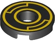 Tile, Round 2 x 2 with Hole with Yellow Concentric Circles with Insets Pattern: {черен}