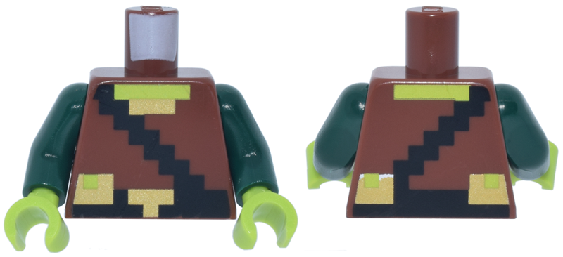 Torso Pixelated Tunic, Black Strap and Belt with Buckle, Gold Collar and Pouches, Lime Neck Pattern / Dark Green Arms / Lime Hands: {червеникаво-кафяв}