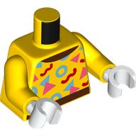 Torso Top with Reddish Brown Collar and Hem, Bright Light Blue, Coral, and Red Circles and Triangles Pattern / Yellow Arms / White Hands: {ярко жълт}