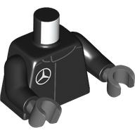 Torso Racing Suit with White Mercedes Logo Pattern / Black Arms / Dark Bluish Gray Hands: {черен}