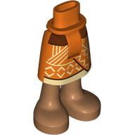 Mini Doll Hips and Skirt Mid-Length with Molded Medium Nougat Legs and Printed Dark Brown and Tan Hem, Chevrons and Lines Pattern - Thick Hinge: {червеникаво-оранжев}