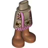 Mini Doll Hips and Skirt Mid-Length with Molded Sienna Legs and Printed Dark Brown Turtles, Bright Pink Hem and Triangles Pattern - Thick Hinge: {пясъчно жълт}