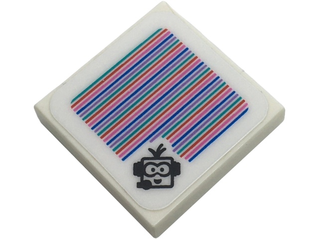 Tile 2 x 2 with Super Mario Scanner Code Lakitu with Headset Pattern (Sticker) - Set 72036: {бял}