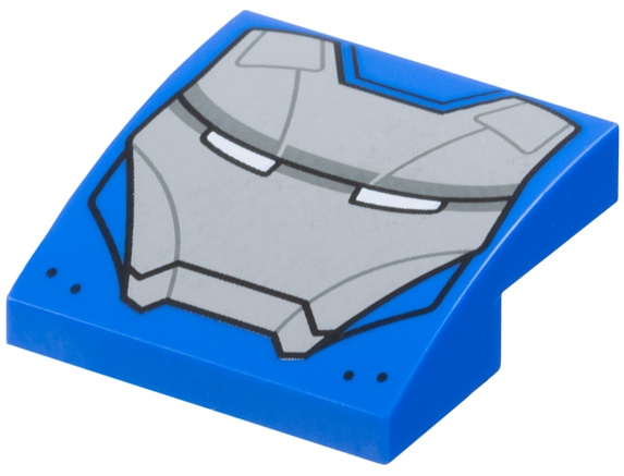 Slope, Curved 2 x 2 x 2/3 with Light Bluish Gray Face Shield, Dark Bluish Gray Stripe and Lines, White Eyes Pattern (Iron Man Mark 38 Face): {ярко син}