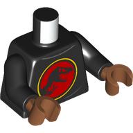 Torso Shirt with Dark Bluish Gray Wrinkles and Red and Yellow Jurassic Park Logo Pattern / Black Arms / Sienna Hands: {черен}