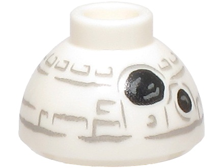 Brick, Round 1 1/2 x 1 1/2 x 2/3 Dome Top with SW Snowman BB-8 Droid Head with Black Sensors and Light Bluish Gray Lines Pattern: {бял}