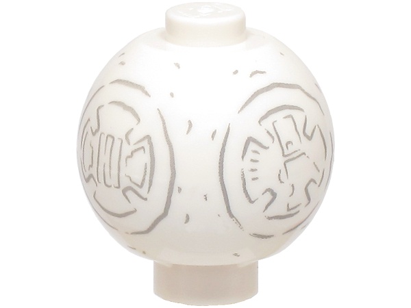 Brick, Round 2 x 2 Sphere with Stud / Robot Body with SW Snowman BB-8 Droid Light Bluish Gray Circles and Lines Pattern: {бял}