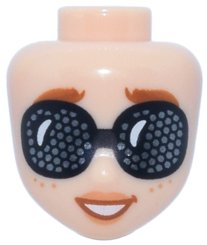 Mini Doll, Head Friends with Dark Orange Eyebrows, Black Goggles with Silver Dots, Nougat Lips and Freckles, and Open Mouth Smile with Teeth Pattern: {светло нуга}