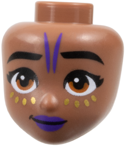 Mini Doll, Head Friends with Black Eyebrows, Dark Orange Eyes, Dark Purple Lips and Tattoo Lines, 8 Gold Cheek Spots Pattern: {умерено кафяв}