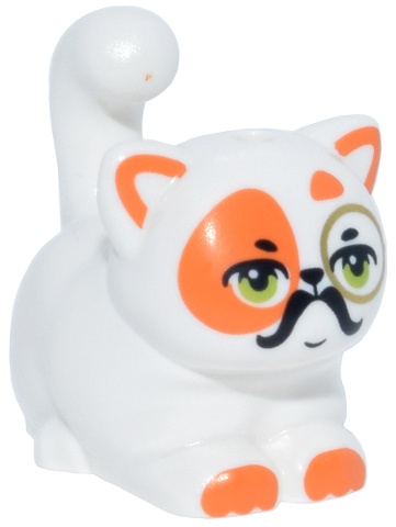 Cat, Mini Doll Style, Large, Sitting with Orange Markings and Paws, Lime Eyes, Black Moustache and Gold Monocle Pattern (Friends Churro in Magician Costume): {бял}