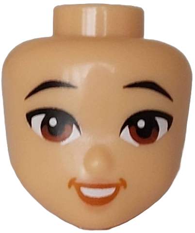 Mini Doll, Head Friends with Black Eyebrows, Reddish Brown Eyes, Nougat Lips, Dark Orange Open Mouth Rounded Smile with Teeth Pattern: {умерен тан}