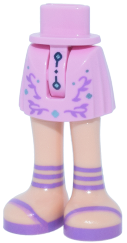 Mini Doll Hips and Skirt with Molded Light Nougat Legs and Printed Dark Blue Trim, Metallic Light Blue Dots, Medium Lavender Filigree and Strap Sandals Pattern - Thin Hinge: {светло пурпурен}