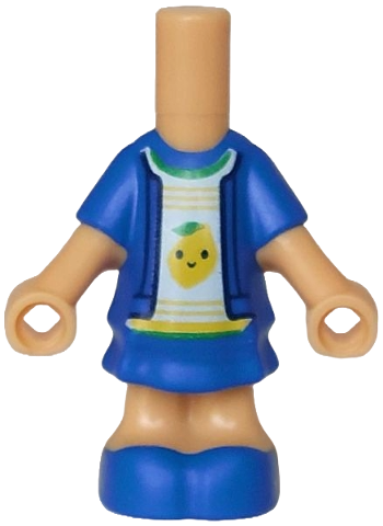 Micro Doll, Body with Molded Blue Short Layered Dress and Shoes and Printed White Shirt with Bright Green Collar and Leaves, Yellow Lemon and Stripes Pattern: {умерен тан}