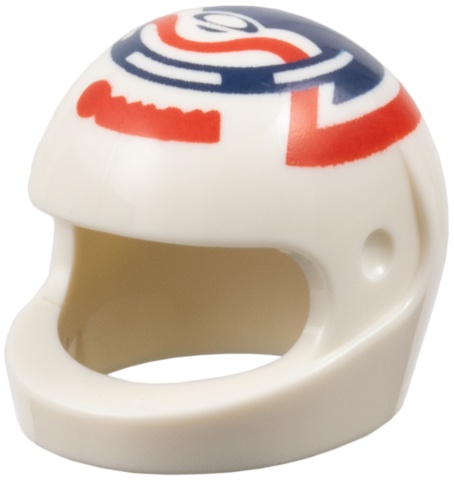 Minifigure, Headgear Helmet Motorcycle (Standard) with Dark Blue Ring and Red Wavy Line Pattern: {бял}