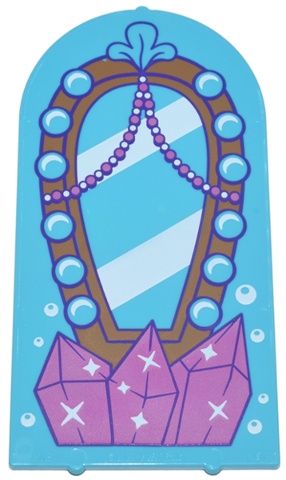 Glass for Door Frame 1 x 6 x 7 Arched with Notches and Rounded Pillars with Mirror with Lights and Medium Nougat Frame, Dark Purple Outline, Dark Pink and White Beads, Crystals, and Sparkles Pattern: {умерено небесносин}