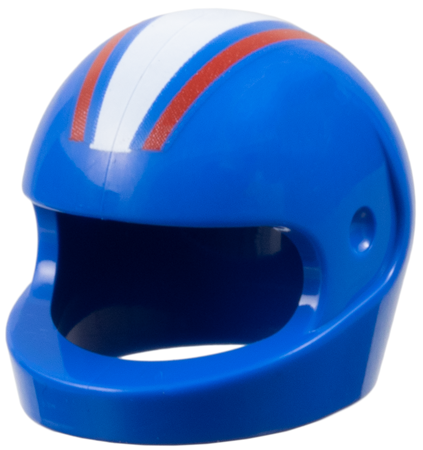 Minifigure, Headgear Helmet Motorcycle (Standard) with White Thick Stripe and Red Thin Stripes Pattern: {ярко син}