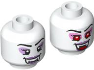 Minifigure, Head Dual Sided Alien Female Vampire with Black Eyebrows, Lavender Eye Shadow, Medium Lavender Lips, Fangs, Grin / Red Eyes, Bright Pink Eye Shadow, Open Mouth Smile with Tongue Pattern: {бял}
