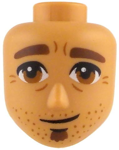 Mini Doll, Head Friends Male Large with Reddish Brown Thick Eyebrows and Goatee, Dark Orange Eyes, Stubble and Wrinkles, Lopsided Closed Mouth Pattern: {нуга}