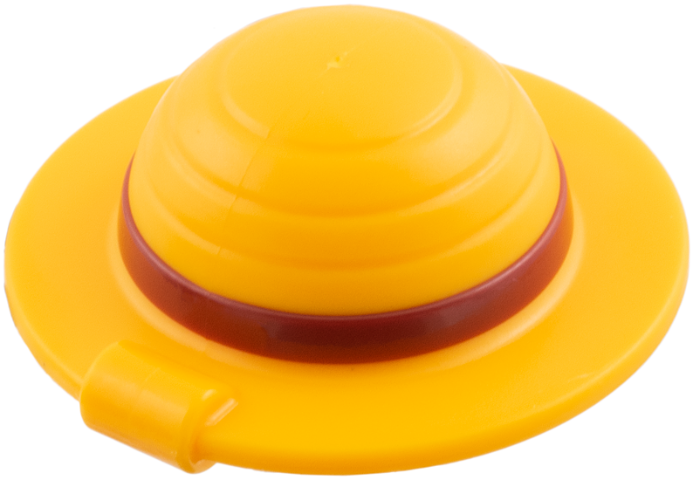 Minifigure, Headgear Straw Hat with Bar Handle with Molded Dark Red Band Pattern: {огнено жълто-оранжев}