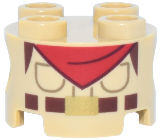 Brick, Round 2 x 2 with Pin Holes with Shirt, Dark Tan Pockets, Reddish Brown Belt with Gold Buckle, Red Bandana Pattern (Super Mario Captain Toad Torso): {тухлено жълт}