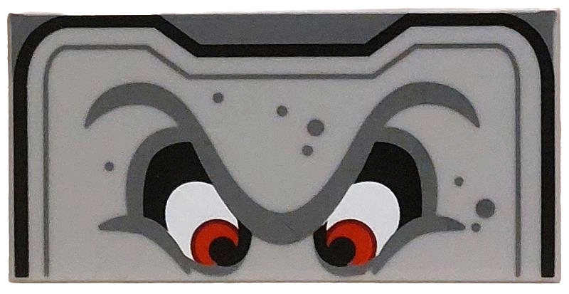 Tile 2 x 4 with Angry Red Eyes, Unibrow, Black and Dark Bluish Gray Border and Spots Pattern (Super Mario Thwomp Upper Face): {умерено каменно сив}