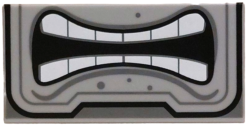 Tile 2 x 4 with Angry Mouth with White Teeth Parted, Black and Dark Bluish Gray Border and Spots Pattern (Super Mario Thwomp Lower Face): {умерено каменно сив}