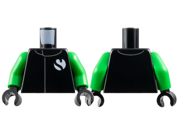 Torso Racing Suit with Sauber Formula 1 Logo Partial Capital Letter S on White Circle Pattern / Bright Green Arms / Black Hands: {черен}