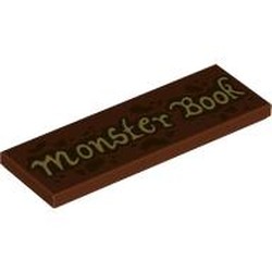 Tile 2 x 6 with Dark Brown Spots and Splatters and Gold Script 'Monster Book' Pattern: {червеникаво-кафяв}