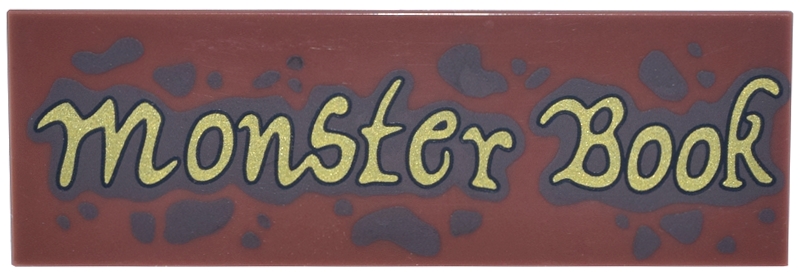 Tile 2 x 6 with Dark Brown Spots and Splatters and Gold Script 'Monster Book' Pattern: {червеникаво-кафяв}